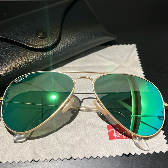Ray Ban Aviator Flash Lenses Green Polarized Large Matte Gold - Picture 1 of 7